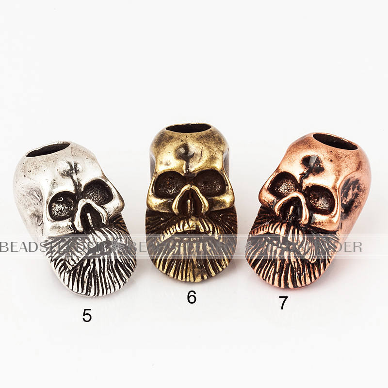 Beard skull,antique style 550 Paracord Bead Skull Charm,fit for EDC Survival Bracelet Lanyard,23x13x15mm , 1pc