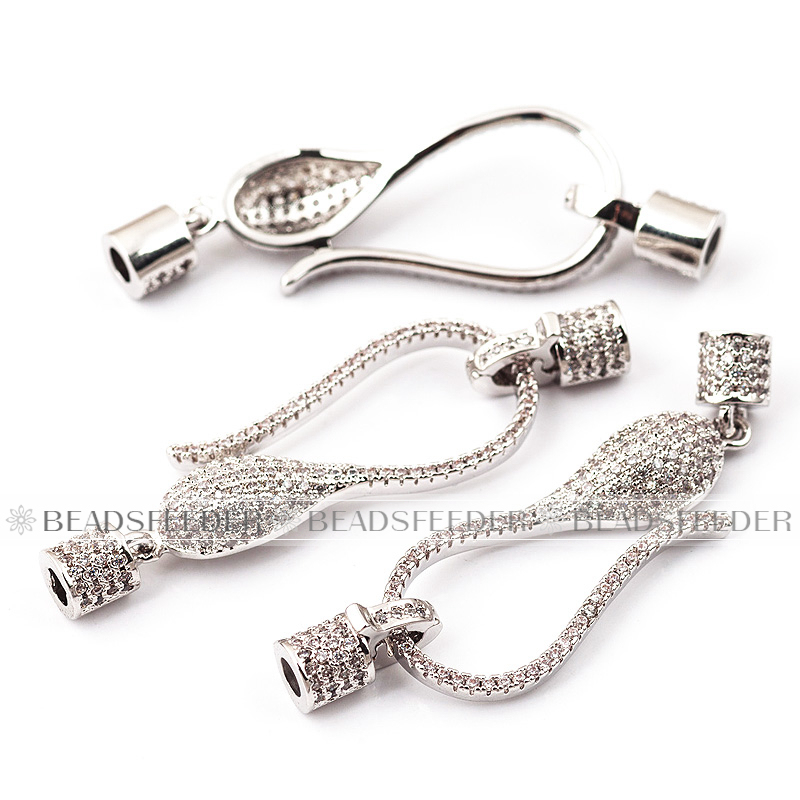 Lobster Clasp/Buckle Micro paved , CZ Micro Pave clasp for 3mm leather cord, necklace, craft supplies, Beading supplies, 48mm 1pc