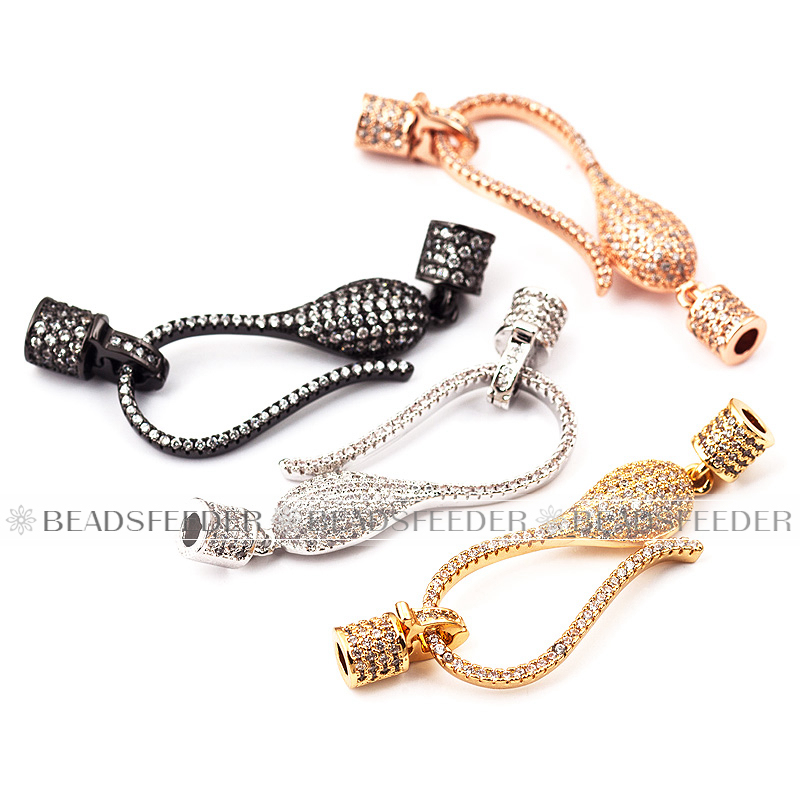 Lobster Clasp/Buckle Micro paved , CZ Micro Pave clasp for 3mm leather cord, necklace, craft supplies, Beading supplies, 48mm 1pc