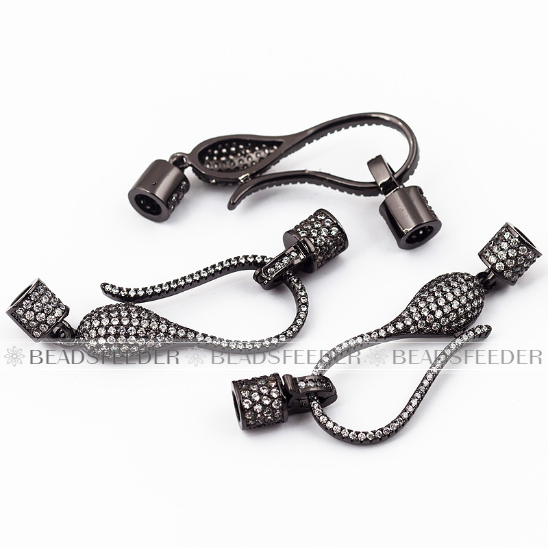 Lobster Clasp/Buckle Micro paved , CZ Micro Pave clasp for 3mm leather cord, necklace, craft supplies, Beading supplies, 48mm 1pc