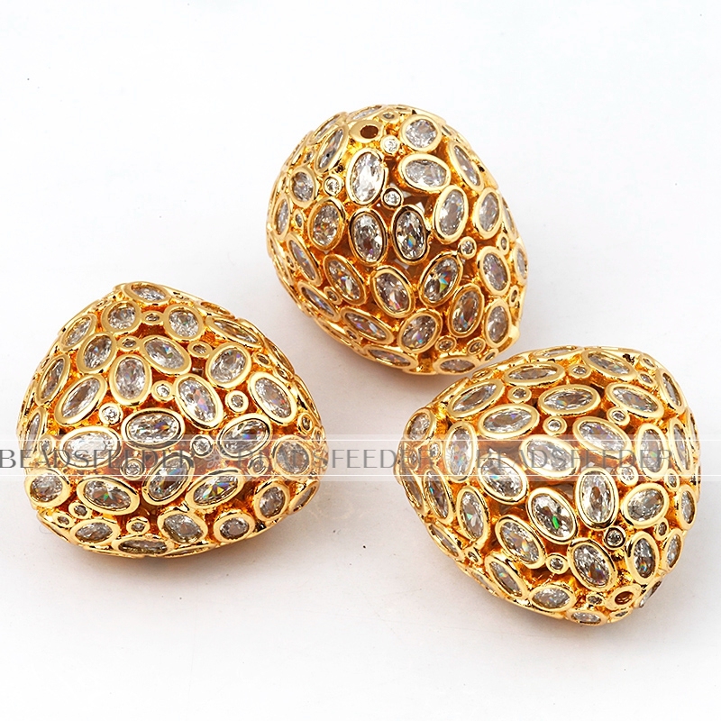 Triangle focal beads with fancy cubic zirconia , Micro Pave Beads / CZ Bead / Clear Cubic Zirconia beads, 30mm, 1pcs