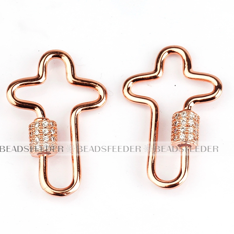 Small size Screw on cross Shape Clasp for metal chain and cord, Gold/Rose gold/Silver/Black,Pave cross Lock,1pc