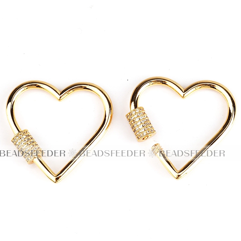 Large size Screw on heart Shape Clasp for metal chain and cord, Gold/Rose gold/Silver/Black,Pave Lock,1pc