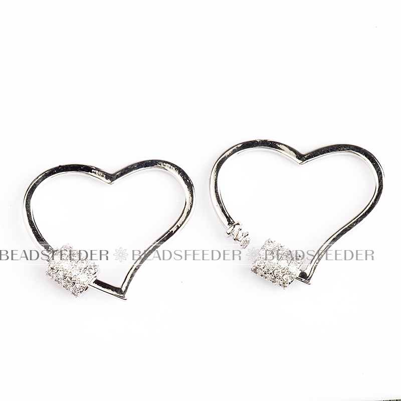 Screw on heart Shape Clasp for metal chain and cord, Gold/Rose gold/Silver/Black,Pave heart shape Lock,26x22mm,1pc