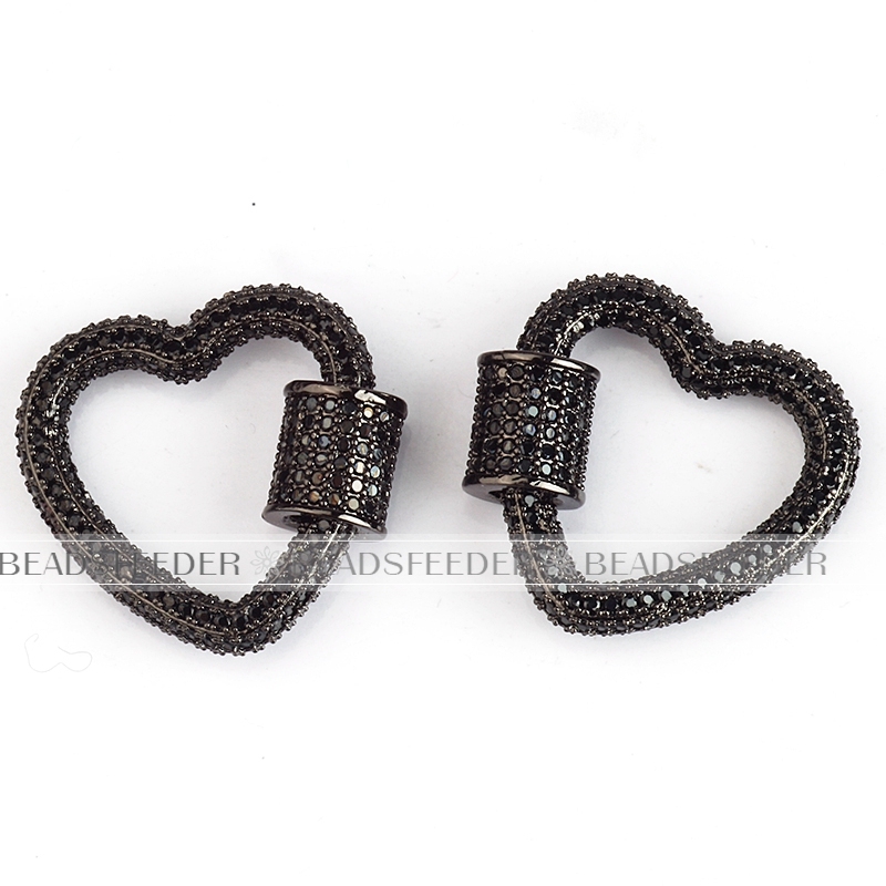 Screw on fully pave heart Shape Clasp for metal chain and cord, Gold/Rose gold/Silver/Black,Pave Oval Lock,23x22mm,1pc