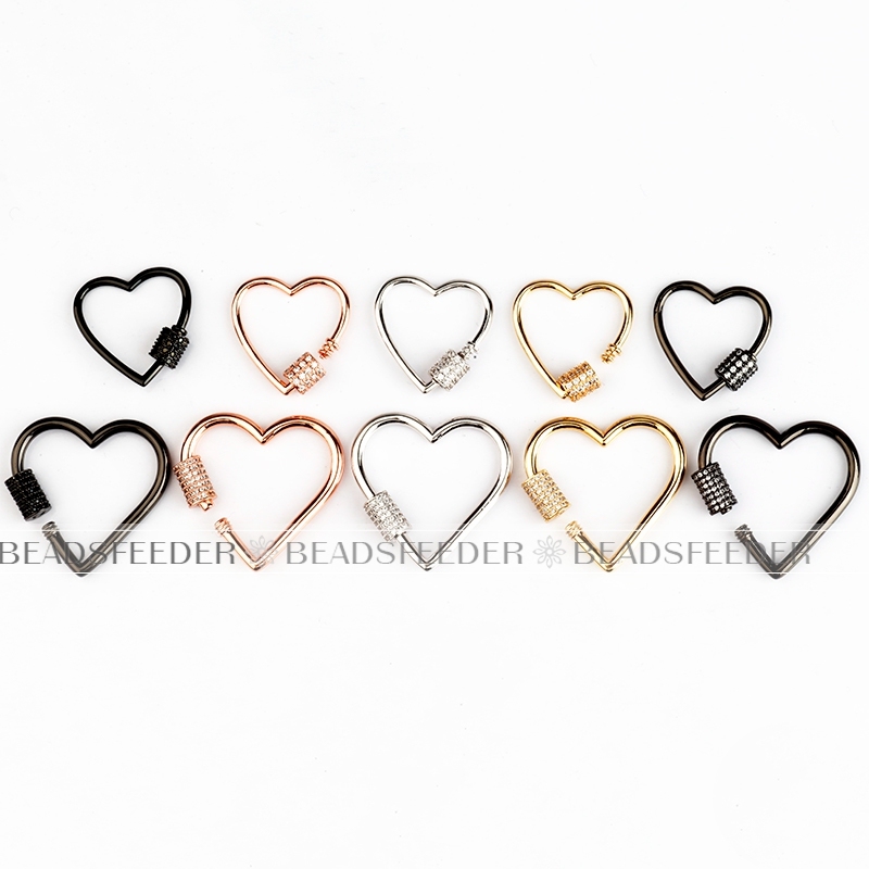 Small size Screw on heart Shape Clasp for metal chain and cord, Gold/Rose gold/Silver/Black,Pave Lock,1pc