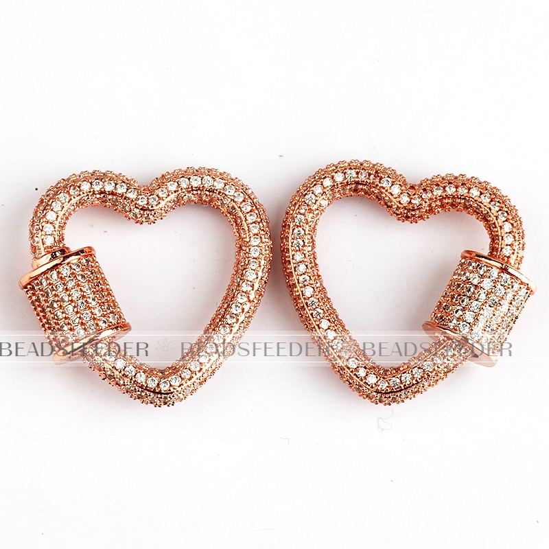 Screw on fully pave heart Shape Clasp for metal chain and cord, Gold/Rose gold/Silver/Black,Pave Oval Lock,23x22mm,1pc