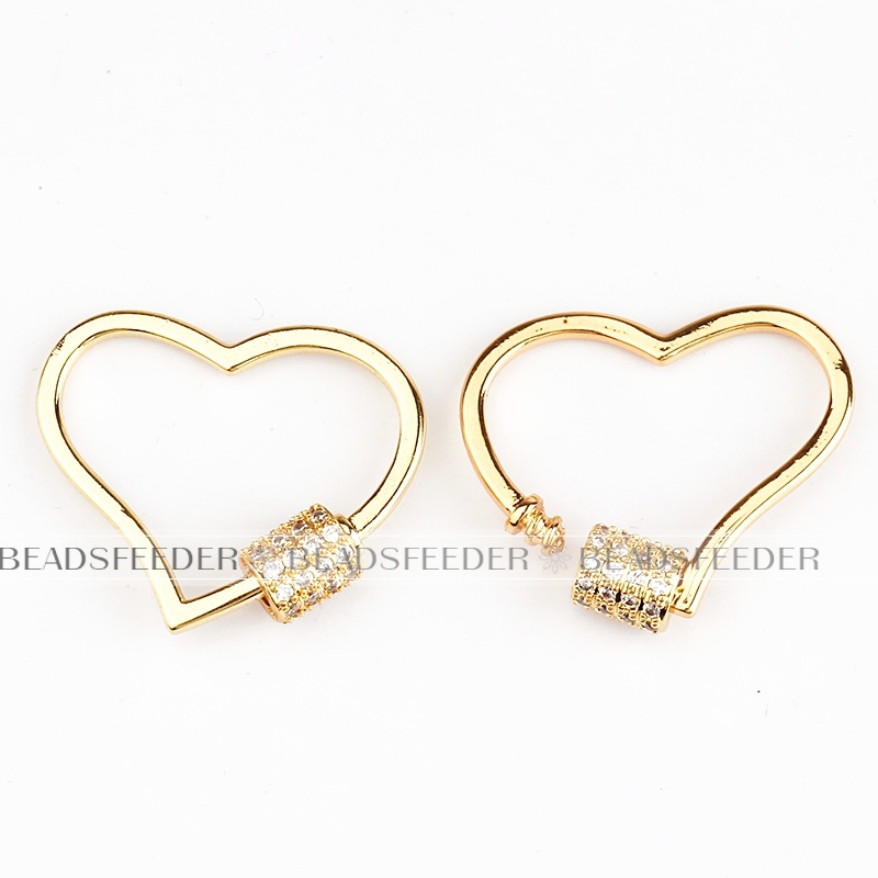 Screw on heart Shape Clasp for metal chain and cord, Gold/Rose gold/Silver/Black,Pave heart shape Lock,26x22mm,1pc