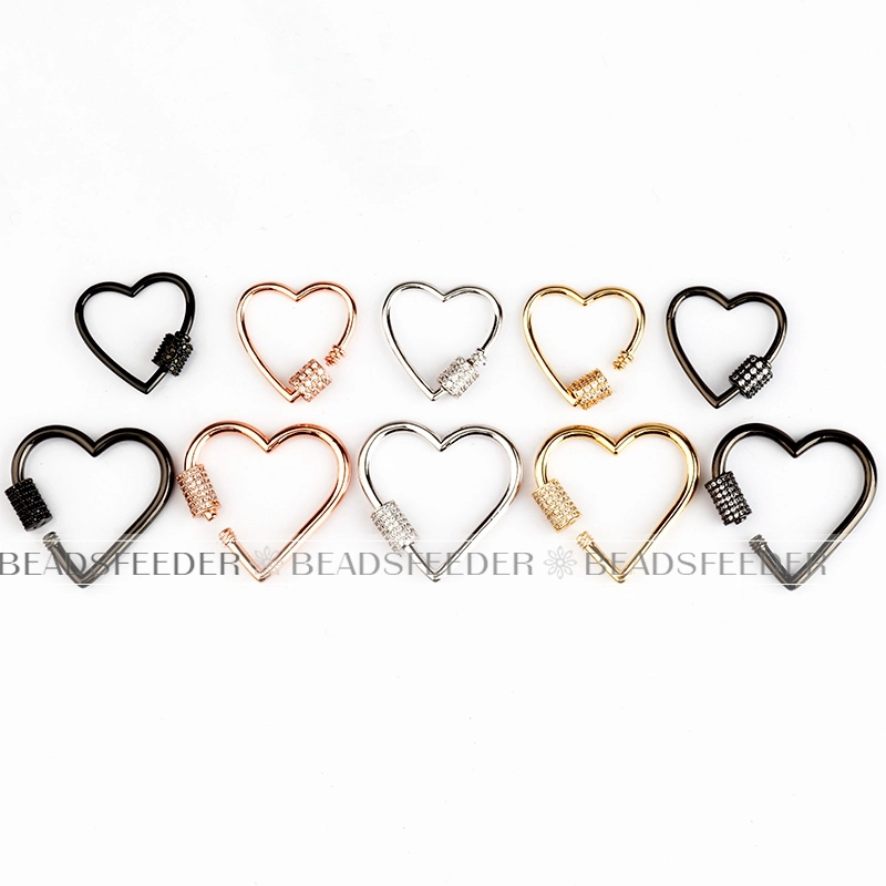 Large size Screw on heart Shape Clasp for metal chain and cord, Gold/Rose gold/Silver/Black,Pave Lock,1pc