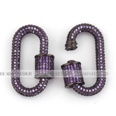 Violet CZ Screw on fully pave Oval Shape Clasp for metal chain and cord,Pave Oval Lock,28x16mm,1pc