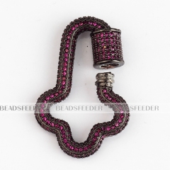 Fuchsia CZ Screw on lighting bolt Shape Clasp for metal chain and cord, Gold/Rose gold/Silver/Black,Pave Lock,36x23mm,1pc