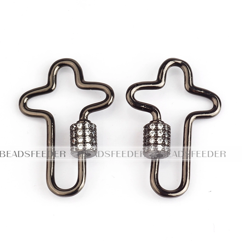 Small size Screw on cross Shape Clasp for metal chain and cord, Gold/Rose gold/Silver/Black,Pave cross Lock,1pc