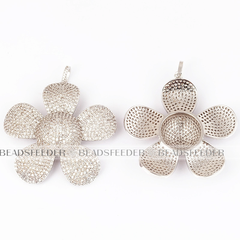 Clear CZ plum flower pendant/focal , Micro Pave black Cubic Zirconia charms in silver/gold/rosegold colour,58mm 1pc
