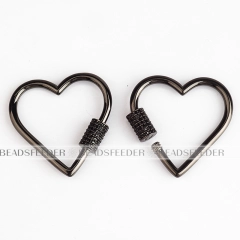 Large size Screw on heart Shape Clasp for metal chain and cord, Gold/Rose gold/Silver/Black,Pave Lock,1pc