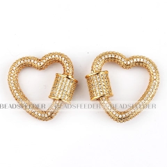 Screw on fully pave heart Shape Clasp for metal chain and cord, Gold/Rose gold/Silver/Black,Pave Oval Lock,23x22mm,1pc