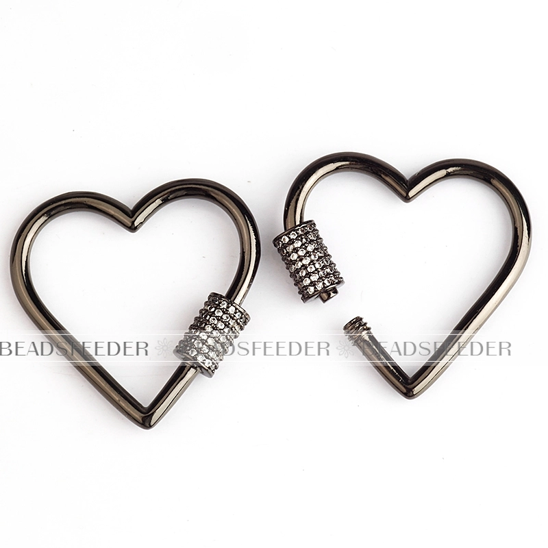 Large size Screw on heart Shape Clasp for metal chain and cord, Gold/Rose gold/Silver/Black,Pave Lock,1pc