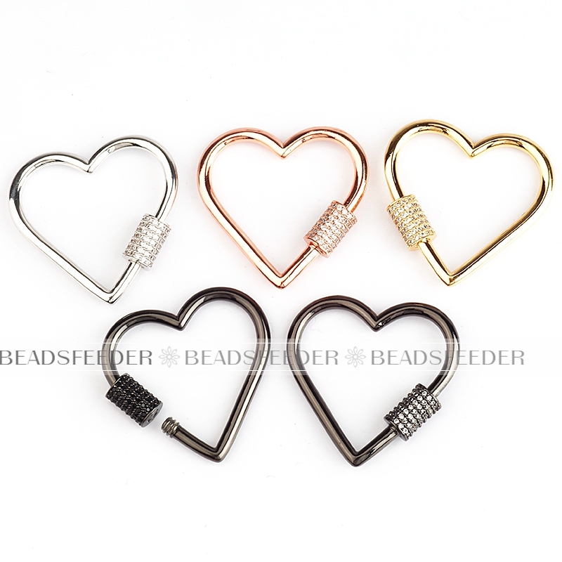 Large size Screw on heart Shape Clasp for metal chain and cord, Gold/Rose gold/Silver/Black,Pave Lock,1pc