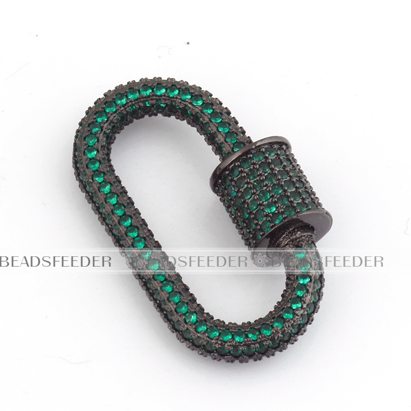 Green CZ Screw on fully pave Oval Shape Clasp for metal chain and cord,Pave Oval Lock,28x16mm,1pc
