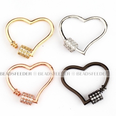 Screw on heart Shape Clasp for metal chain and cord, Gold/Rose gold/Silver/Black,Pave heart shape Lock,26x22mm,1pc
