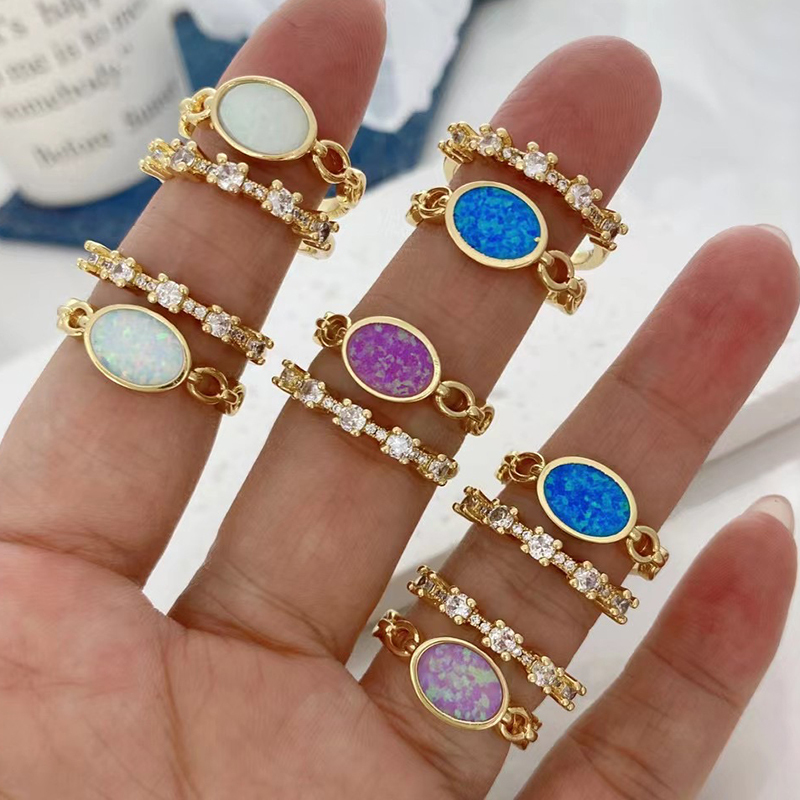 Immitation Opal Blue White Fuchisia Open Resizable Finger Ring for Women and Girl