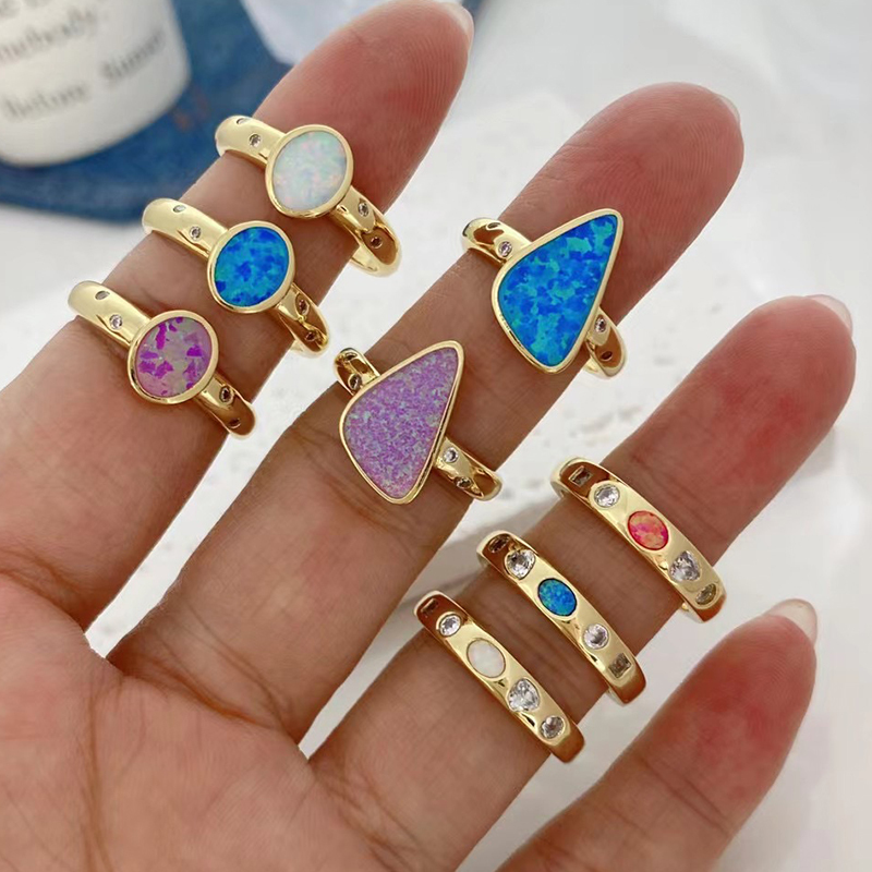 Immitation Opal , Teardrop/Donut Blue White Fuchisia Open Resizable Finger Ring for Women and Girl