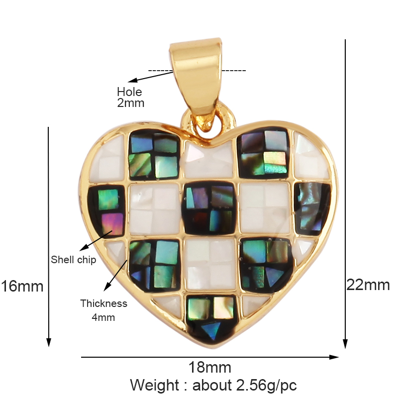 Trendy Colorful Love Heart Inlaid Shell Chips Charm Pendant,Cute Brass 18K Gold Jewelry Necklace Accessories DIY Making Supplies