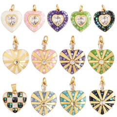 Trendy Colorful Love Heart Inlaid Shell Chips Charm Pendant,Cute Brass 18K Gold Jewelry Necklace Accessories DIY Making Supplies