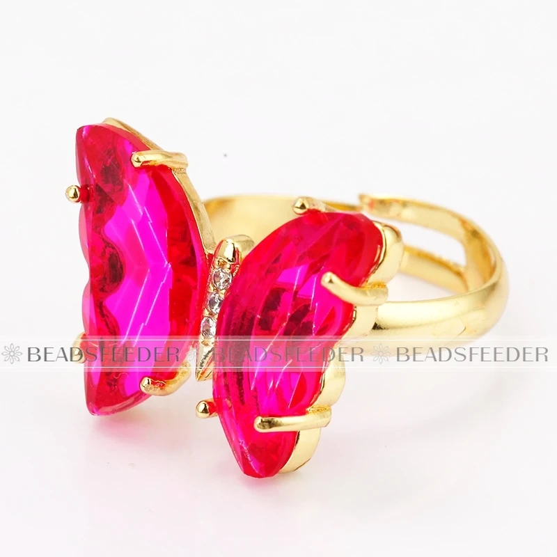 Butterfly Finger Ring Mariposa Fashion Romantic Sweet Colorful Transparent Crystal Women's Adjustable Ring Girl Party Jewelry