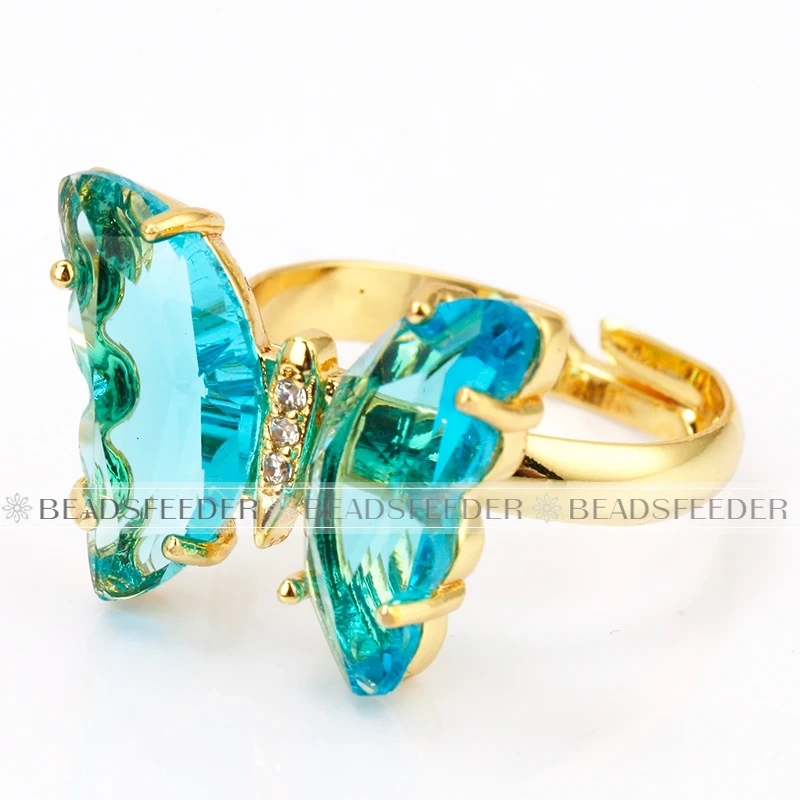 Butterfly Finger Ring Mariposa Fashion Romantic Sweet Colorful Transparent Crystal Women's Adjustable Ring Girl Party Jewelry