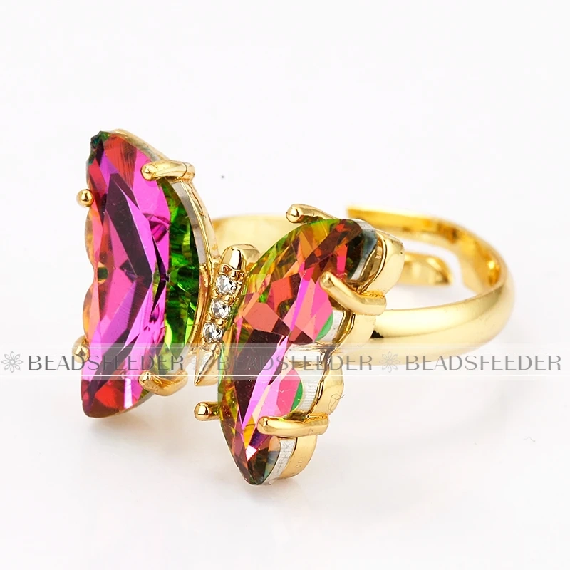 Butterfly Finger Ring Mariposa Fashion Romantic Sweet Colorful Transparent Crystal Women's Adjustable Ring Girl Party Jewelry