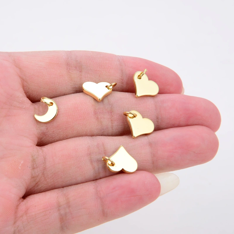 Good Luck Happy Smile Face Heart Moon Triangular Charm Attachment  , brass real gold plated , fashion jewelry findings