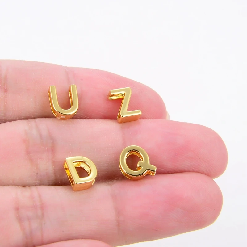 Mini Initial Letter Slider Beads, Name Pendant With Gold Plated Colour , Not Easy to Tarnish, Fashion Jewelry Findings , 1pc