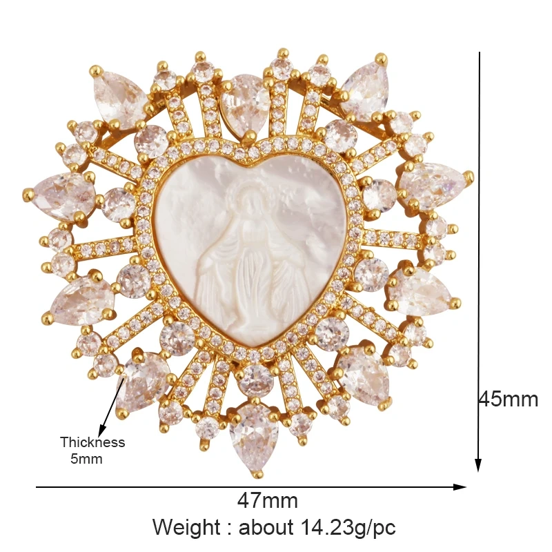 Unique Religious Jesus Holy Virgin Mary Love Heart Charms Pendant,Latest 18K Gold Plated Micro Zircon Jewelry Necklace Supplies