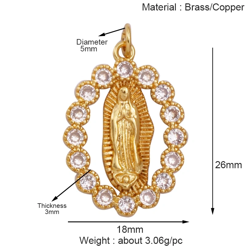 Retro Style Religious Jesus Holy Virgin Mary Charms Pendant,Latest 18K Gold Plated Micro Zircon Jewelry Necklace Supplies