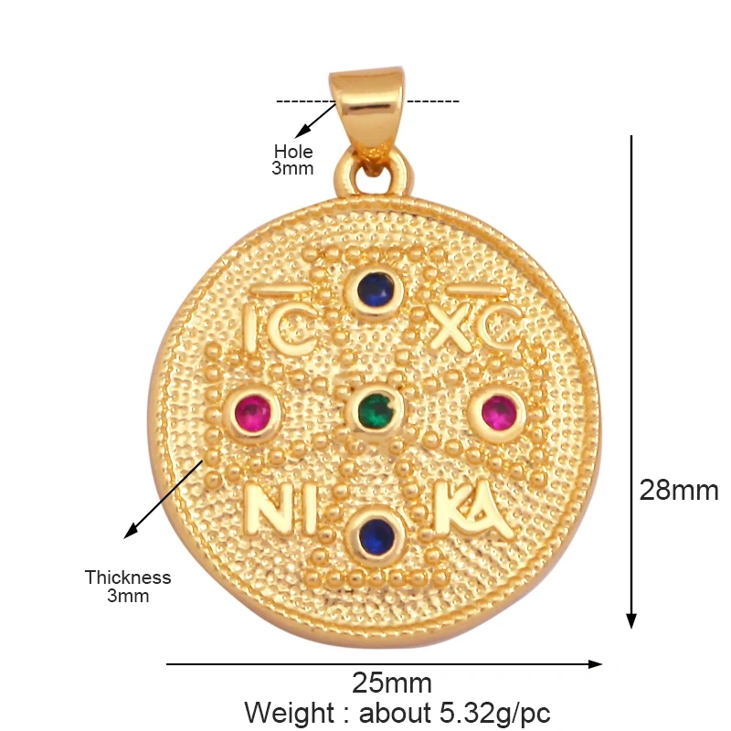 Religious Style Holy Virgin Mary Jesus Geometry Charm Pendant,18K Gold Inlaid Cubic Zirconia Jewelry Necklace Accessories Supply