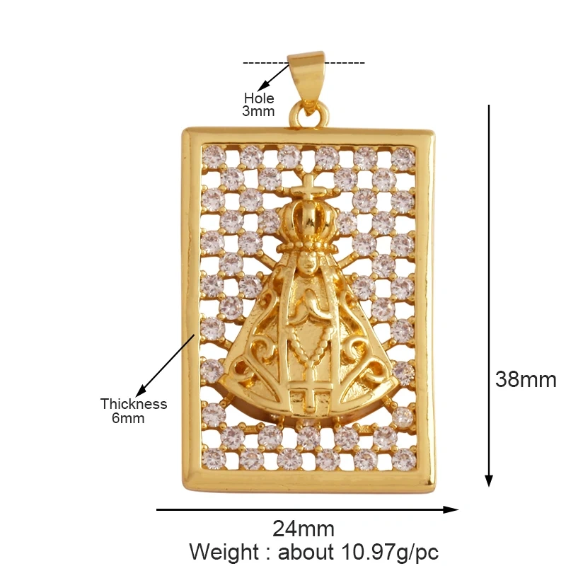 Unique Religious Jesus Holy Virgin Mary Love Heart Charms Pendant,Latest 18K Gold Plated Micro Zircon Jewelry Necklace Supplies