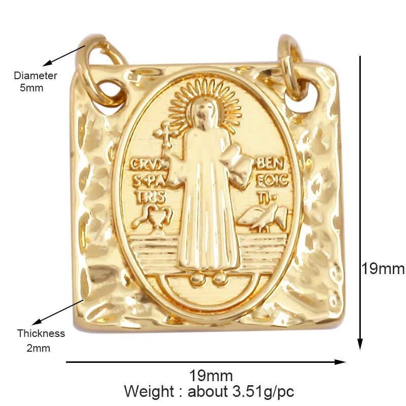 Religious Style Holy Virgin Mary Jesus Geometry Charm Pendant,18K Gold Inlaid Cubic Zirconia Jewelry Necklace Accessories Supply