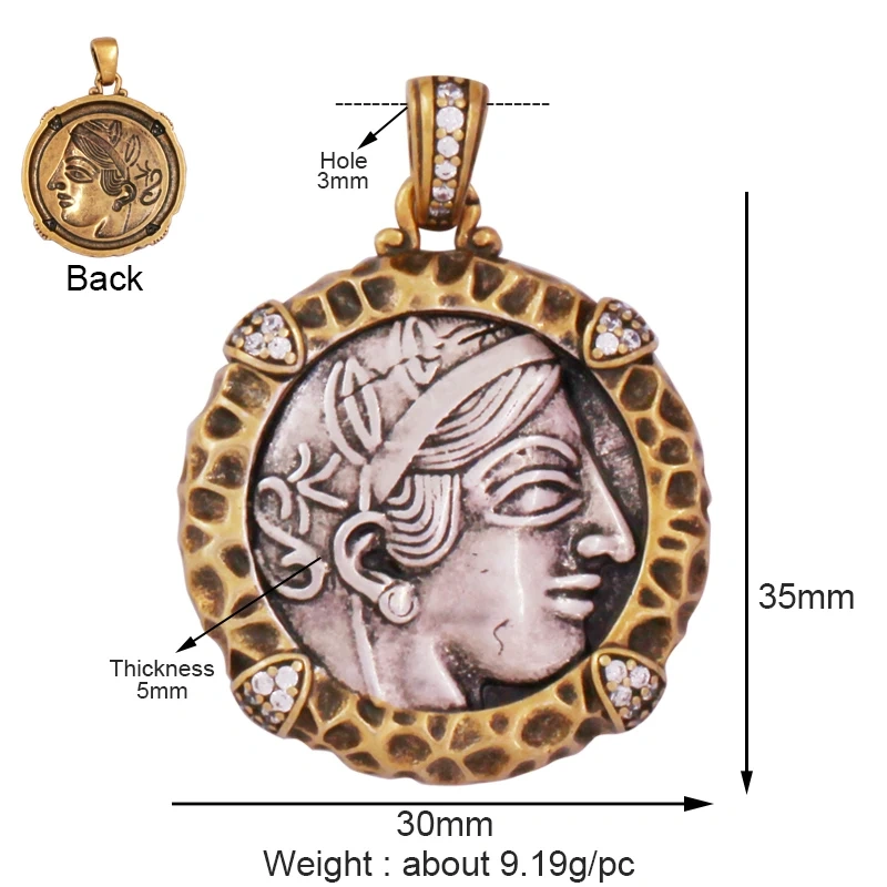 Newest Antique Gold Bronze Beauty Portrait Knight Angel Goddess Coin Medallion Charm Pendant,Necklace Jewelry Accessories Supply