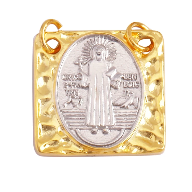 Religious Style Holy Virgin Mary Jesus Geometry Charm Pendant,18K Gold Inlaid Cubic Zirconia Jewelry Necklace Accessories Supply