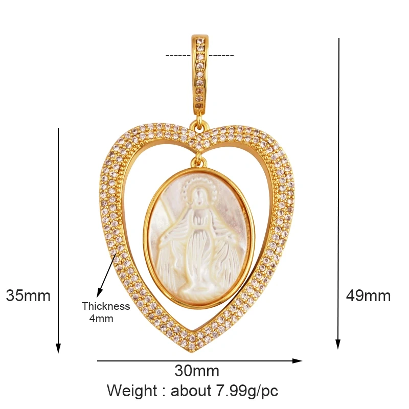 Unique Religious Jesus Holy Virgin Mary Love Heart Charms Pendant,Latest 18K Gold Plated Micro Zircon Jewelry Necklace Supplies