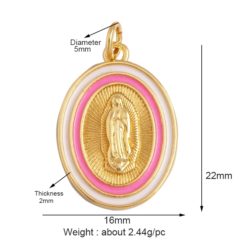 Religious Style Holy Virgin Mary Jesus Geometry Charm Pendant,18K Gold Inlaid Cubic Zirconia Jewelry Necklace Accessories Supply