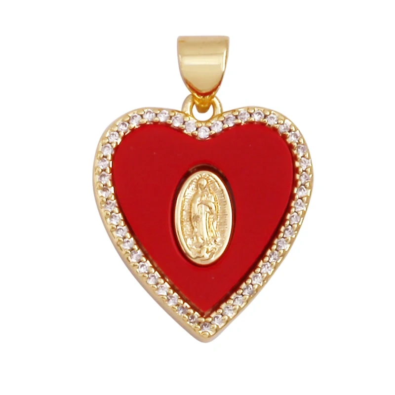 Religious Style Holy Virgin Mary Jesus Geometry Charm Pendant,18K Gold Inlaid Cubic Zirconia Jewelry Necklace Accessories Supply