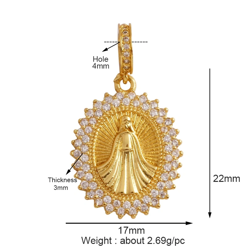 Holy Religious Style Virgin Mary Jesus Geometry Charm Pendant,18K Gold Inlaid Cubic Zirconia Jewelry Necklace Accessories Supply