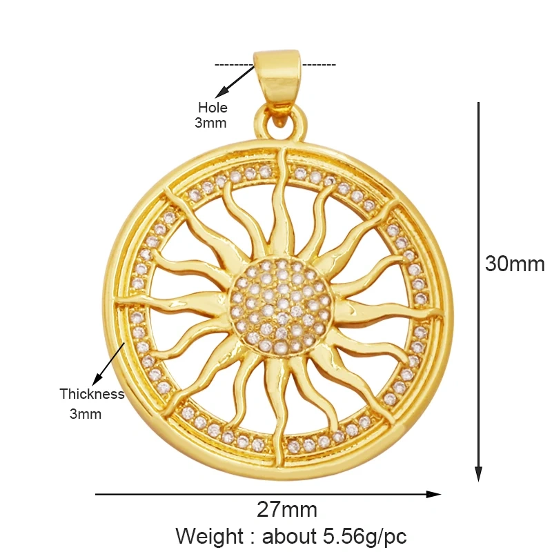 Shining Sun Star Moon Shell Charm Pendant,18K Plated Gold Inlaid Cubic Zirconia Jewelry Findings Necklace Bracelet Supplies