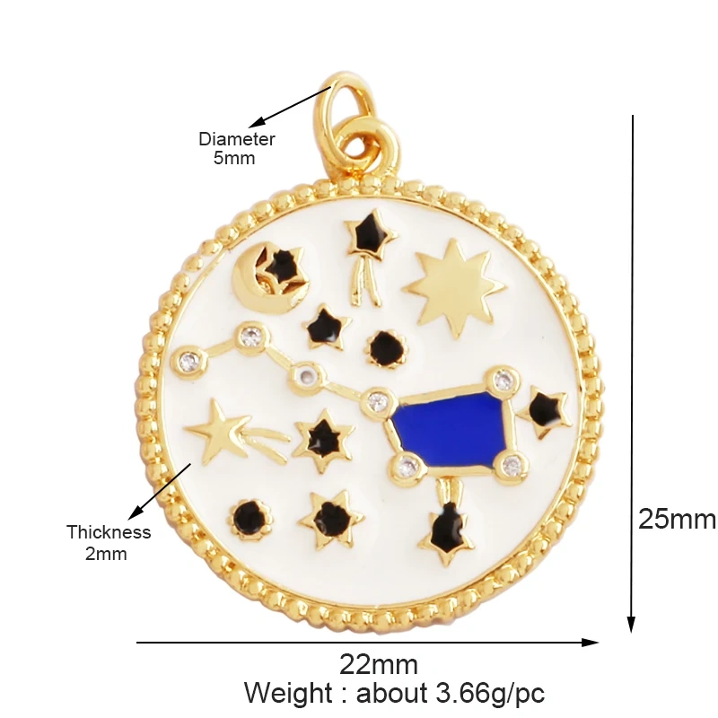 Compass Shining Sun Moon Star Shell Charm Pendant,18K Plated Gold Inlaid Cubic Zirconia Jewelry Necklace Bracelet Supplies