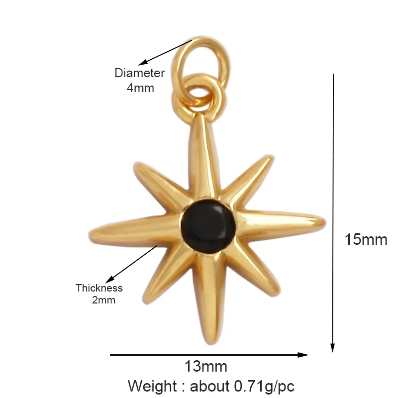 Shining Sun Star Moon Shell Charm Pendant,18K Plated Gold Inlaid Cubic Zirconia Jewelry Findings Necklace Bracelet Supplies