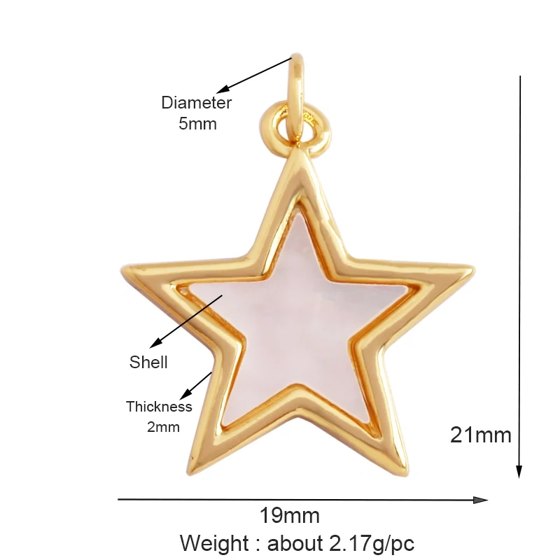 Shining Sun Star Moon Shell Charm Pendant,18K Plated Gold Inlaid Cubic Zirconia Jewelry Findings Necklace Bracelet Supplies