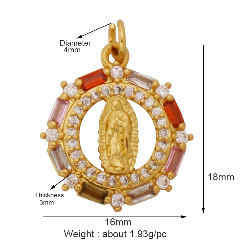 Holy Religious Style Virgin Mary Jesus Geometry Charm Pendant,18K Gold Inlaid Cubic Zirconia Jewelry Necklace Accessories Supply