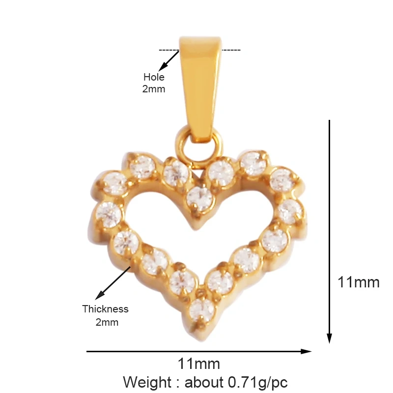 Fashion Love Heart 316 Stainless Steel Cubic Zirconia Geometry Charm Pendant,Jewelry Findings Bracelet Necklace Supplies