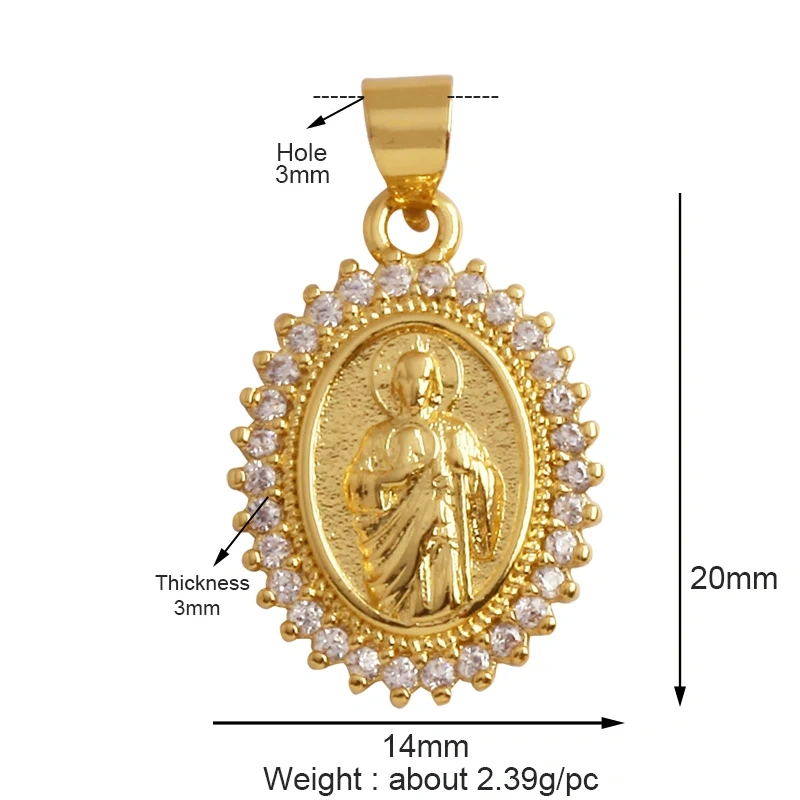 Holy Religious Style Virgin Mary Jesus Geometry Charm Pendant,18K Gold Inlaid Cubic Zirconia Jewelry Necklace Accessories Supply